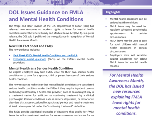 DOL Issues New Guidance on FMLA and Mental Health Conditions