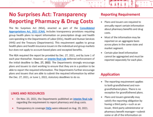 No Surprises Act – Transparency Reporting Pharmacy and Drug Costs