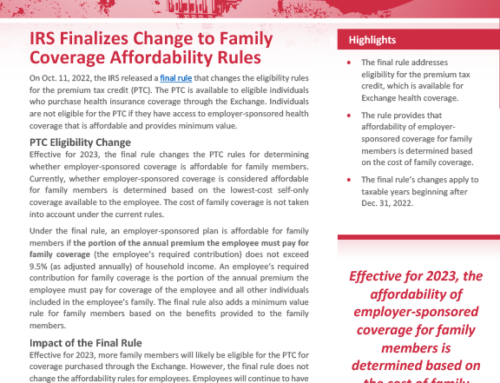 IRS Finalizes Change to Family Coverage Affordability Rules