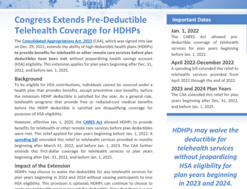Congress Extends Pre-Deductible Telehealth Coverage for HDHPs